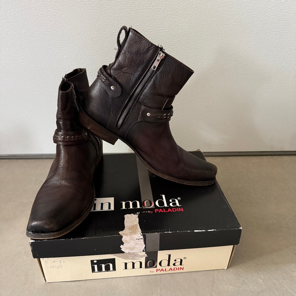 Mens Brown Leather Harness Ankle Boots Square Toe 20214